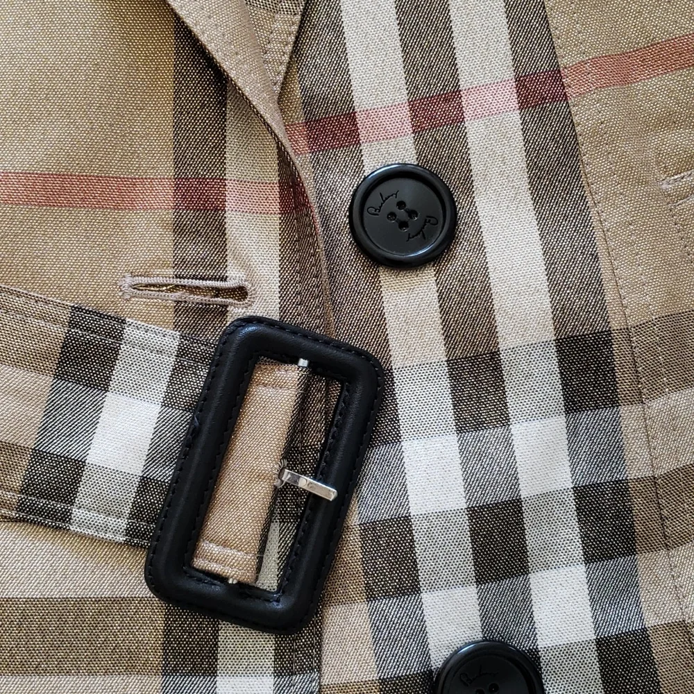 BURBERRY GOLD SHIMMER METALLIC CHECK PLAID TRENCH COAT - Picture 14 of 16